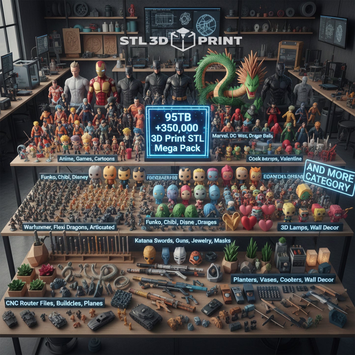 95TB +350,000 3D Print STL Mega Pack  - Lifetime Access